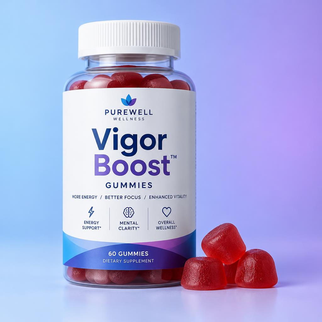 Vigor Boost Gummies bottle with gummies